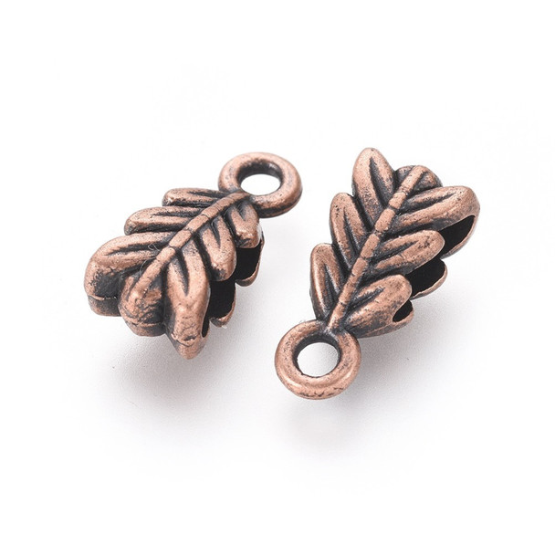 Hang Bails, Tibetan Style, Leaf, 14x6mm, Metal Alloy, Antique Copper, 15 PCS
