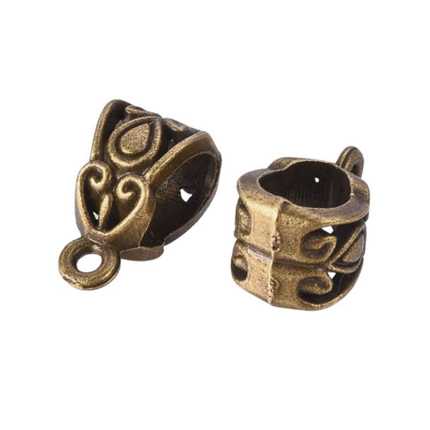 Hang Bails, Tibetan Style, Leaf, 14x8mm, Metal Alloy, Antique Bronze, 25 PCS