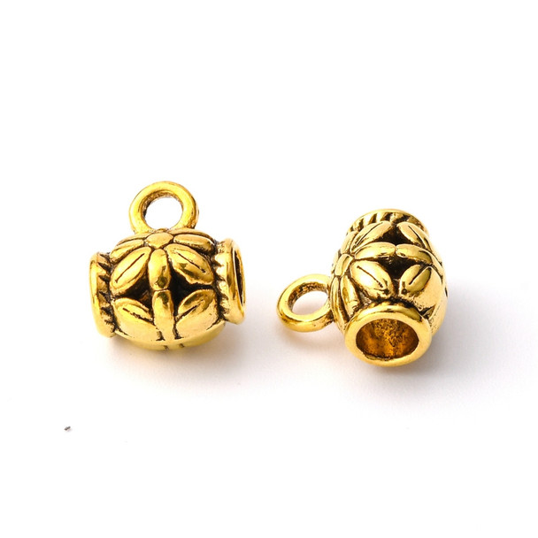 Hang Bails, Tibetan Style, Flower, 9x7.5mm, Metal Alloy, Antique Gold, 25 PCS