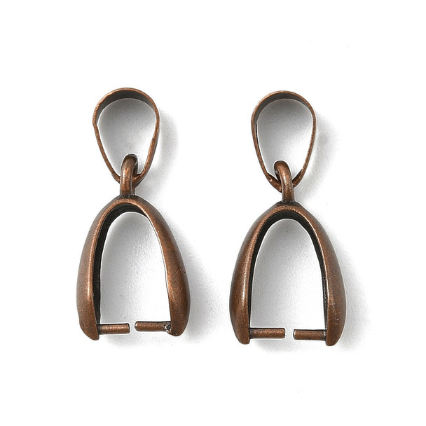 Pinch Bails, 14x7mm, Brass Core, Antique Copper, 20 PCS