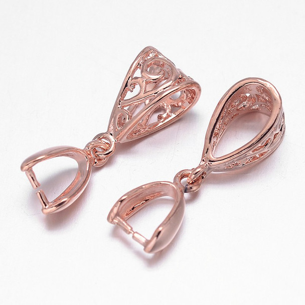 Pinch Bails, Filigree, 25x8mm, Brass Core, Rose Gold, 6 PCS