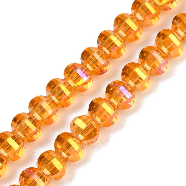 Lantern Shape, Faceted, Glass, Orange AB, 8x6mm, One 18in Strand