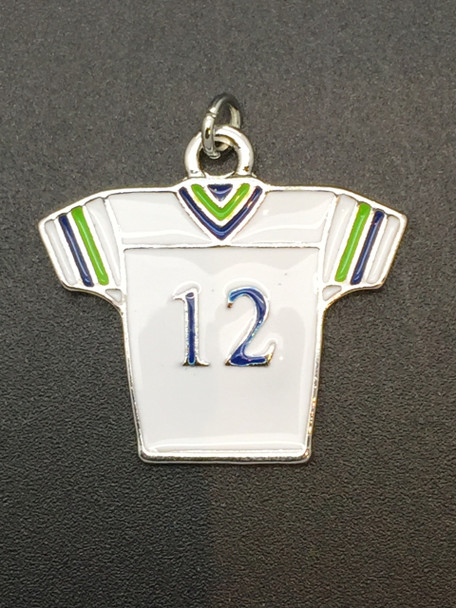 Medium #12 White & Blue Jersey Charm, 28x30mm