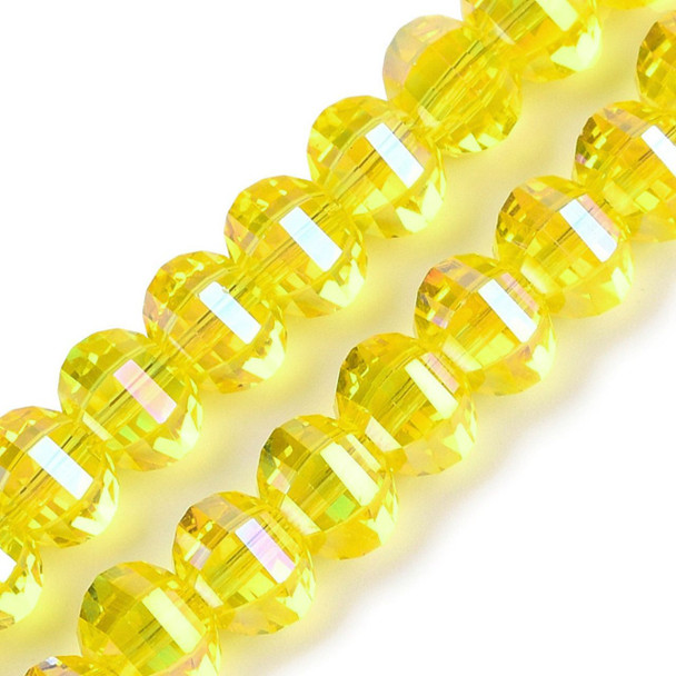 Lantern Shaped, Faceted, Glass, Bright Yellow AB, 8x6mm, One 18in Strand