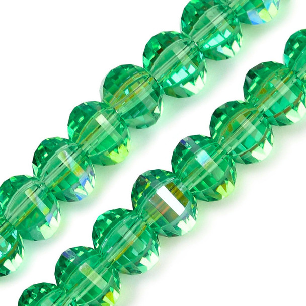 Lantern Shape, Faceted, Glass, Emerald AB, 8x6mm, One 18in Strand