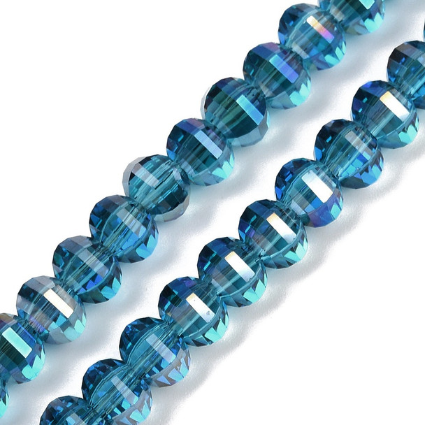 Lantern Shape, Faceted, Glass, Blue AB, 8x6mm, One 18in Strand