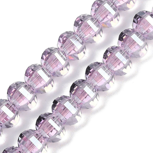 Lantern Shape, Faceted, Glass, Transparent Lilac, 8x6mm, One 18in Strand