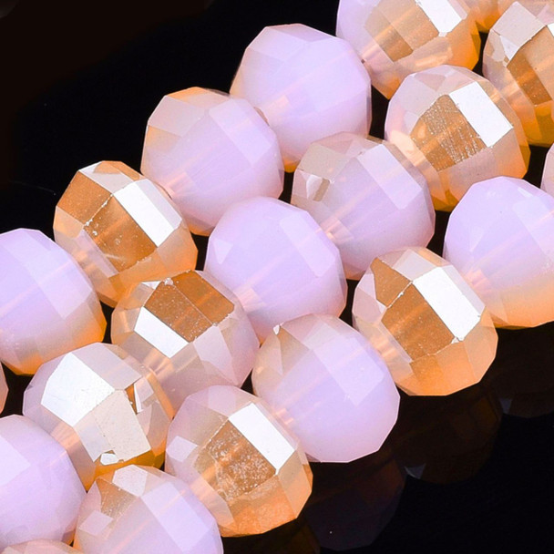 Lantern Shape, Faceted, Glass, Pink Peach, 8x6mm, One 18in Strand