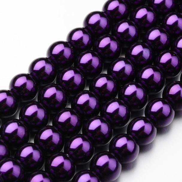 Glass Pearls, Dark Purple, In Sizes 6mm, 8mm & 10mm, One 15in Strand
