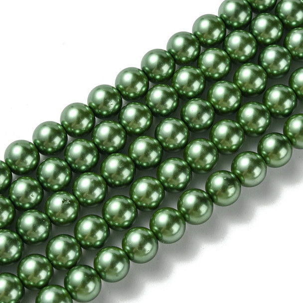 Glass Pearls, Dark Green, 8mm, One 15in Strand