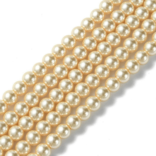 Glass Pearls, Bisque, In Sizes, 6mm & 8mm, One 15in Strand