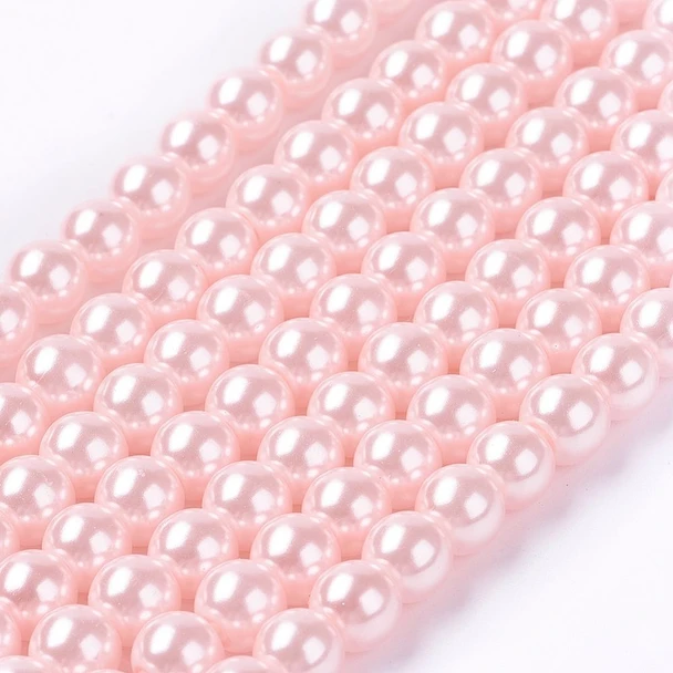Glass Pearls, Baby Pink, 6mm, One 15in Strand