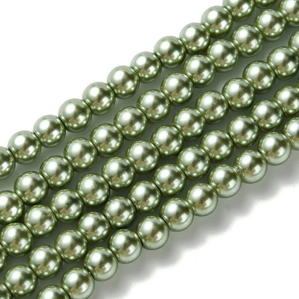 Glass Pearls, Khaki Green, 6mm, One 15in Strand