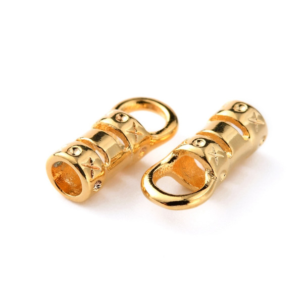 Cord Ends, Column, Brass, 14K Gold Plated, 9x4x3mm, 2mm Inner Diameter, 10 PCS