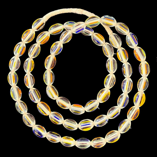 African Glass, Venetian Style, Clear, 15x10mm, 36in Strand