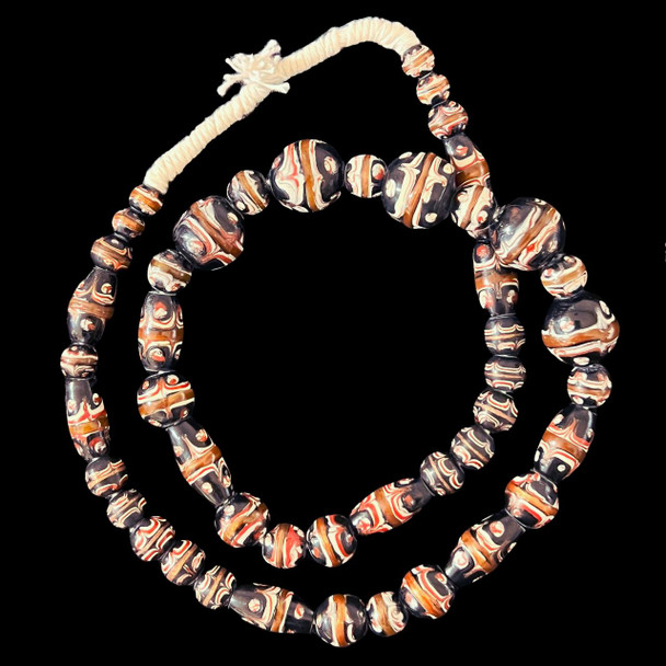 Indonesian Java Glass, Fancy Chevron, Varied Sizes, 30in Strand