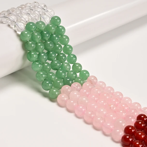 Mix, Amethyst, Crystal Quartz, Rose Quartz, Carnelian, Aventurine, Sodalite, Smooth Round, 8mm