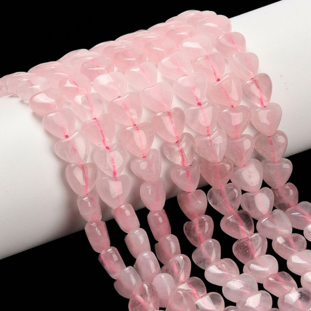 Rose Quartz, Enhanced, Puffy Heart, One 10mm Strand