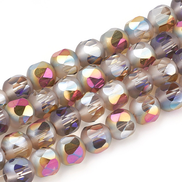 Faceted Round, Frosted, Glass, Fuchsia AB, 10mm, One 28in Strand
