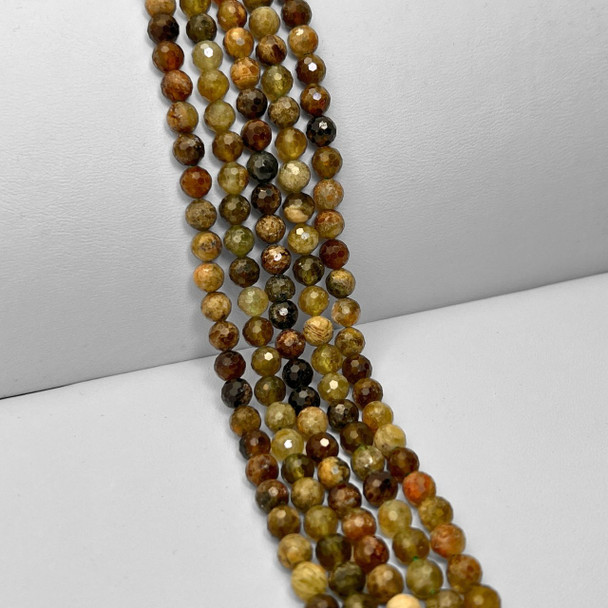 Garnet, Green, Natural, Faceted Round, One 6mm Strand