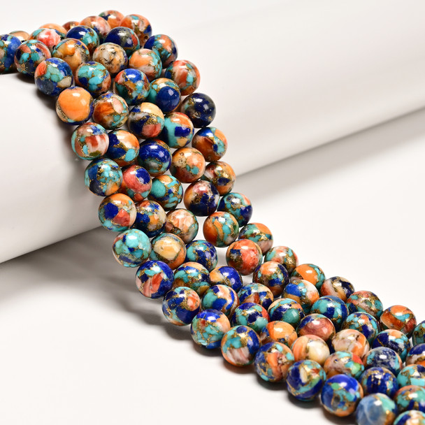 Oyster Copper Turquoise & Lapis, Composite Gemstone, Natural, Smooth Round, 8mm