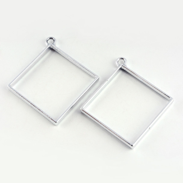 Bezel Pendant, Open Back, Rhombus, Metal Alloy, 48x44x3.5mm, 6 PCS