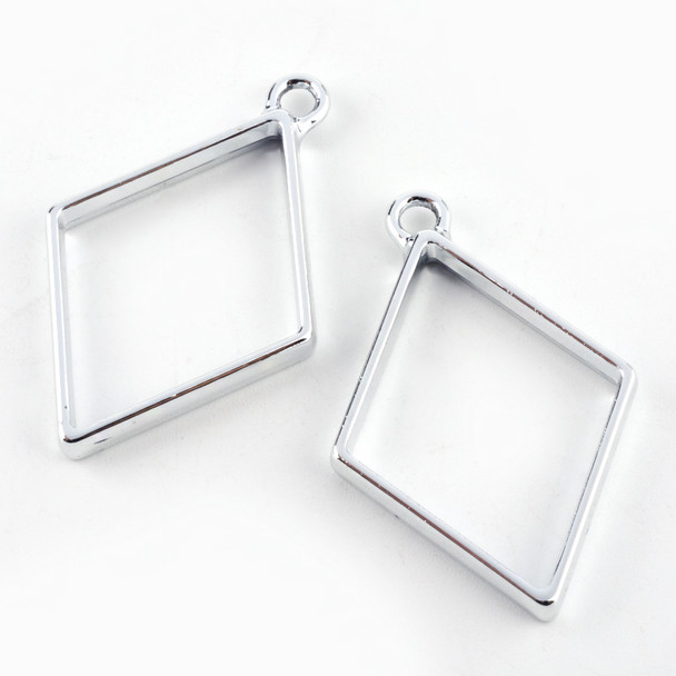Bezel Pendant, Open Back, Rhombus, Metal Alloy, 40x25x3.5mm, 6 PCS