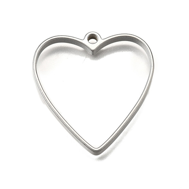 Bezel Pendant, Open Back, Heart, Stainless Steel, 33x31x3mm, 5 PCS