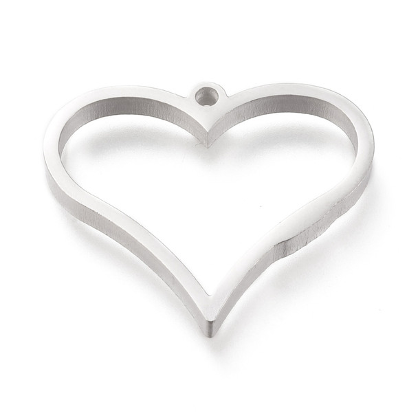 Bezel Pendant, Open Back, Heart, Stainless Steel, 25x30x3mm, 2 PCS