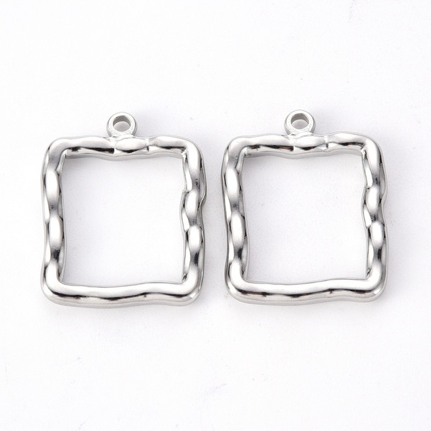 Bezel Pendant, Open Back, Square, Stainless Steel, 25x20x3mm, 2 PCS