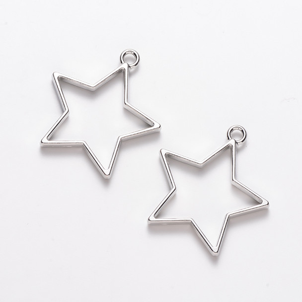 Bezel Pendant, Open Back, Star, Metal Alloy, 35x33x3.5mm, 6 PCS