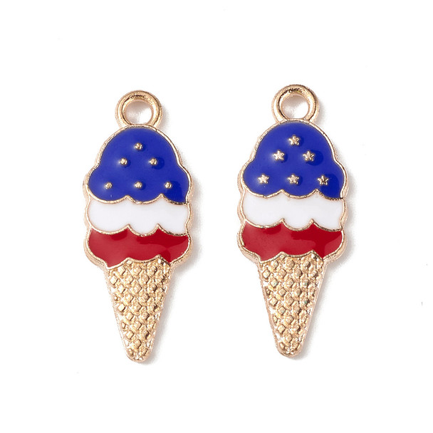 Enamel Charm, American Flag, Ice Cream Cone, Metal Alloy, 23x9mm, 10 PCS