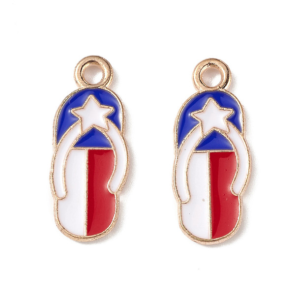Enamel Charm, American Flag Sandal, Metal Alloy, 19x8mm, 10 PCS