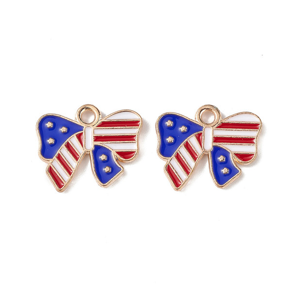Enamel Charm, American Flag Bowtie, Metal Alloy, 13x16mm, 10 PCS