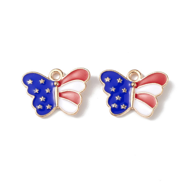 Enamel Charm, American Flag Butterfly, Metal Alloy, 13x18mm, 10 PCS
