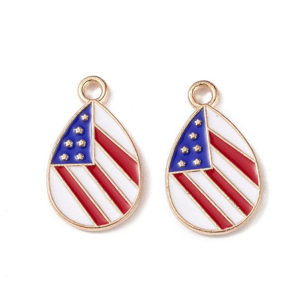Enamel Charm, American Flag Teardrop, Metal Alloy, 18x11mm, 10 PCS