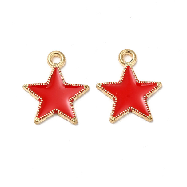 Enamel Charm, Star, Red, Metal Alloy, 18x16mm, 10 PCS