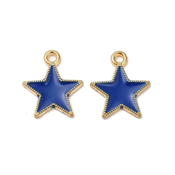 Enamel Charm, Star, Blue, Metal Alloy, 18x16mm, 10 PCS