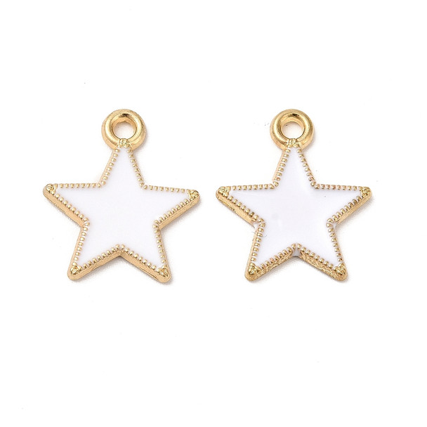 Enamel Charm, Star, White, Metal Alloy, 18x16mm, 10 PCS