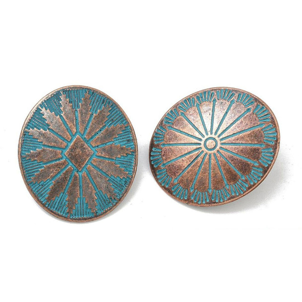 Shank Button, Oval, Assortment, 25x22x7.5mm, Patina Metal Alloy, 4 PCS