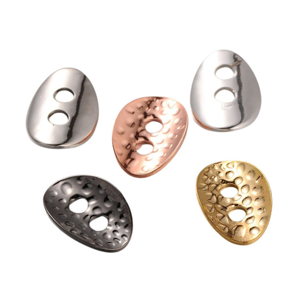 Button, Hammered Oval, 2-Hole, Mixed Color Brass, 14x10x1mm, 10 PCS