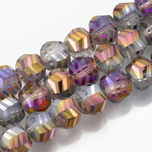 Faceted Round, Frosted, Glass, Gold & Pink AB, 10mm, One 24in Strand