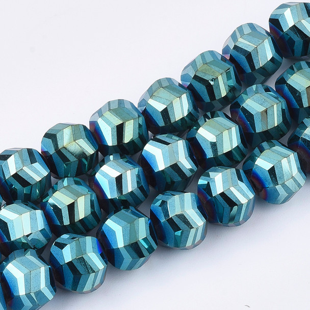 Faceted Round, Frosted, Glass, Dark Cyan, 10mm, One 24in Strand