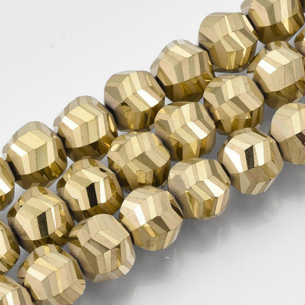 Faceted Round, Frosted, Glass, Gold, 10mm, One 24in Strand