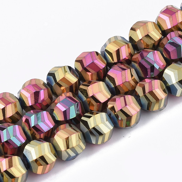 Faceted Round, Frosted, Glass, Fuchsia & Gold, 10mm, One 24in Strand
