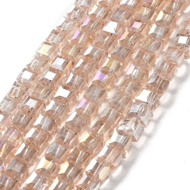 Faceted Cube, Glass, Wheat AB, 6mm, One 22in Strand