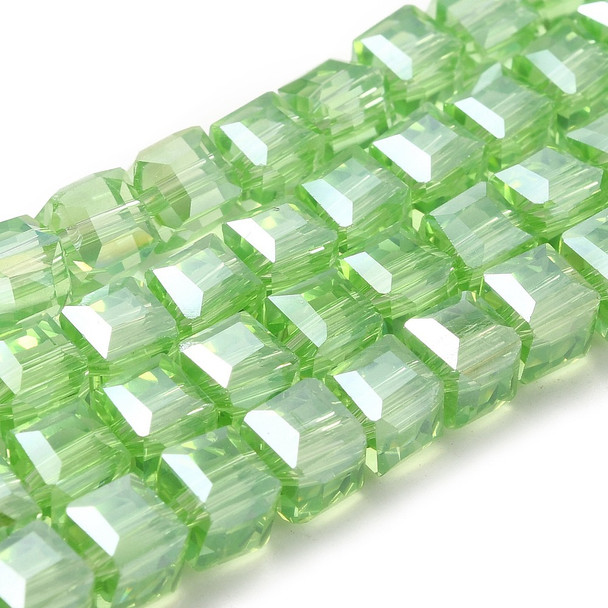 Faceted Cube, Glass, Green AB, 6mm, One 22in Strand