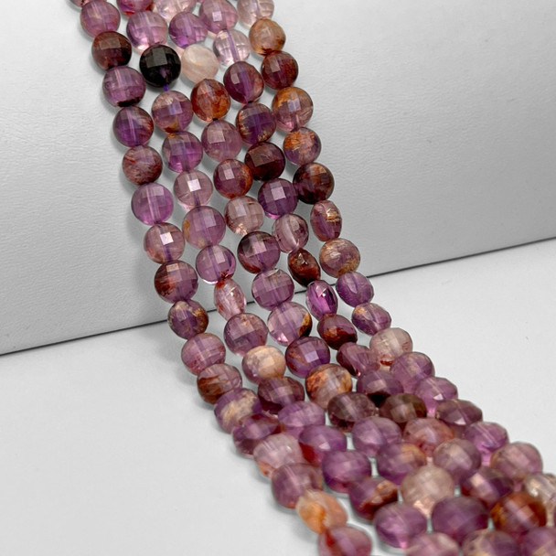 Super 7, Melody Stone, Natural, Faceted Coin, One 8mm Strand