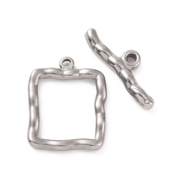 Toggle Clasp, Wavy Square, 25x20x2.5mm, 27mm bar, Stainless Steel, 2 Sets