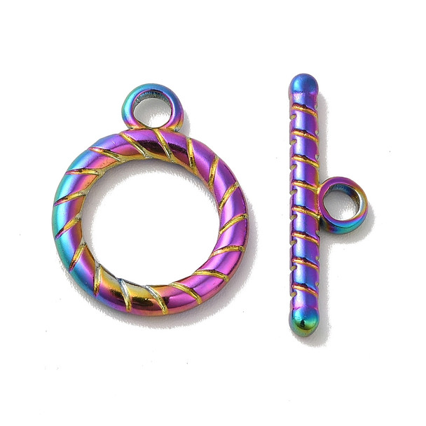 Toggle Clasp, 19x15x2mm, 21mm bar, Stainless Steel, Rainbow, 2 Sets